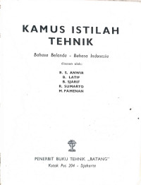 Image of Kamus Istilah Tehnik: Bahasa Belanda - Bahasa Indonesia